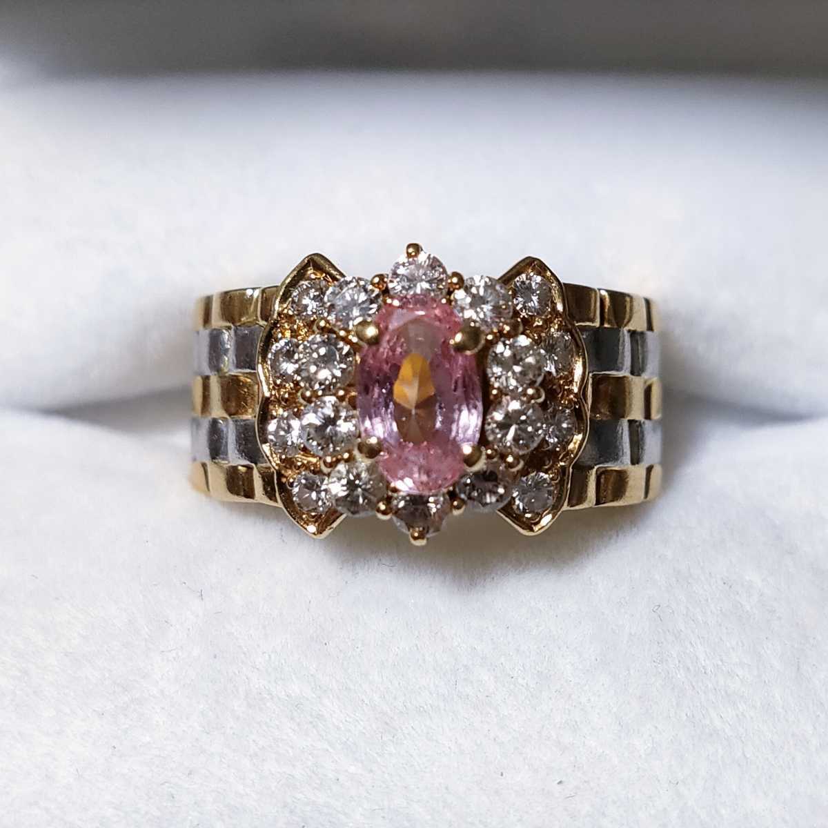 ダイヤモンド×ピンクサファイア リング K18YG Pt900 0.93ct 0.63ct