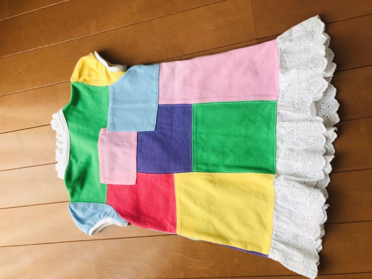 ラルフローレン RALPH LAUREN パッチワークマルチポロワンピース90/ベビー/女の子/フリル/半袖/中古の画像3