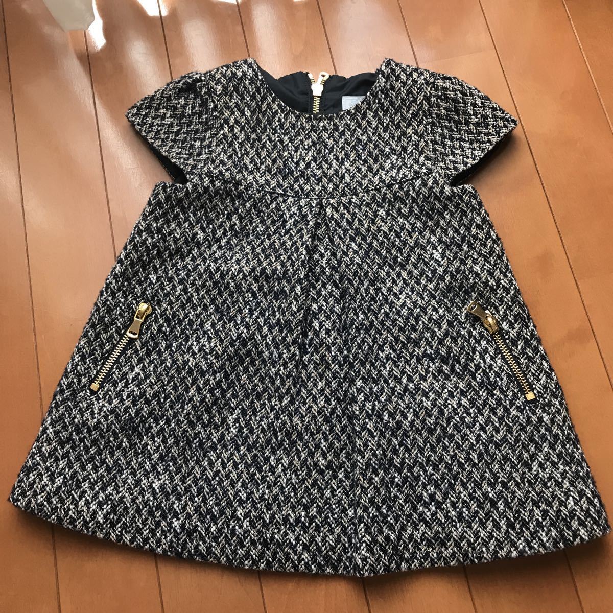 2 ten thousand jpy Tartine et Chocolattaru tea ne chocolate short sleeves herringbone lame tweed One-piece M90 beautiful goods / girl bebe