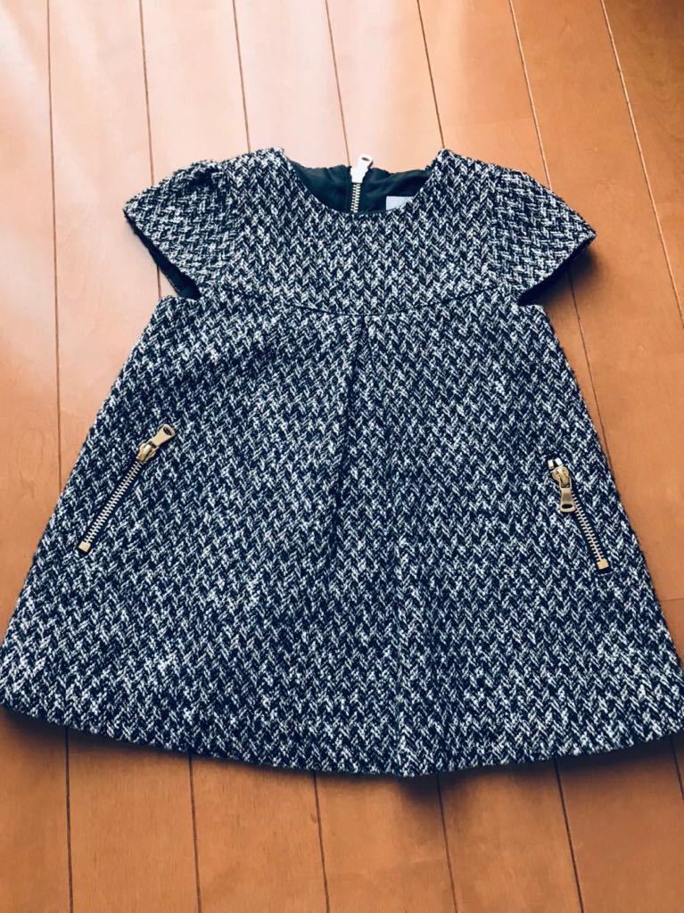 2 ten thousand jpy Tartine et Chocolattaru tea ne chocolate short sleeves herringbone lame tweed One-piece M90 beautiful goods / girl bebe