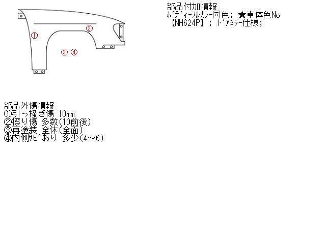 ステップワゴン DBA-RG1 右フロントフェンダー Gアシスタントリフト NH624P 60211-SLJ-000ZZ_画像4