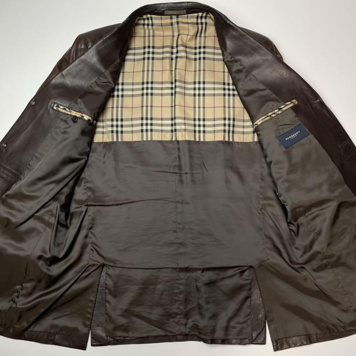 ラムレザー】BURBERRY LONDON バーバリー ロンドン レザー テーラードジャケット 羊革 本革 XL 茶 スーツ 背広 ビジネス メンズ バーバリーロンドンテーラードジャケット スーツ