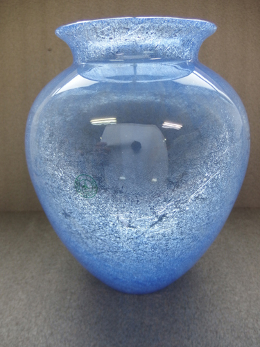 400850w【北一硝子 クラックガラス 大きな花瓶】KITAICHI GLASS/ブルー/気泡ガラス/H30cm/中古品_画像1