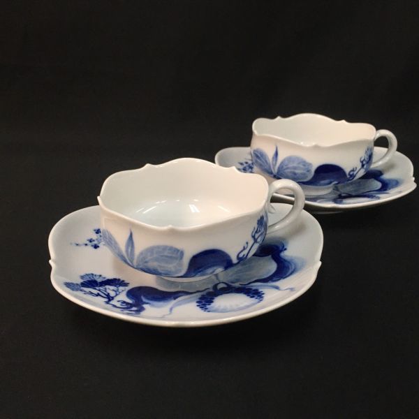 D28b03Y6 MEISSEN 2客 ブルーオーキッド 青い花 カップ ソーサー