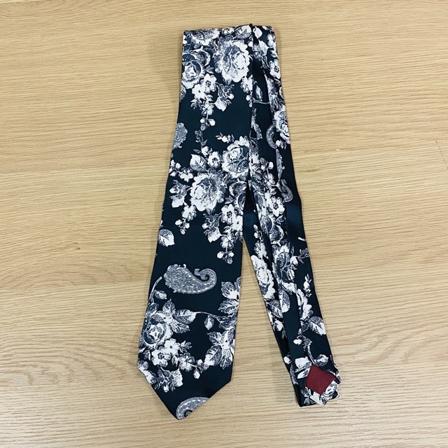 【美品】LANVIN PARIS ALL SILK TIE FLORAL&PAISLEY BLACK WHITE / ランバン ネクタイ タイ ペイズリー 花柄_画像1