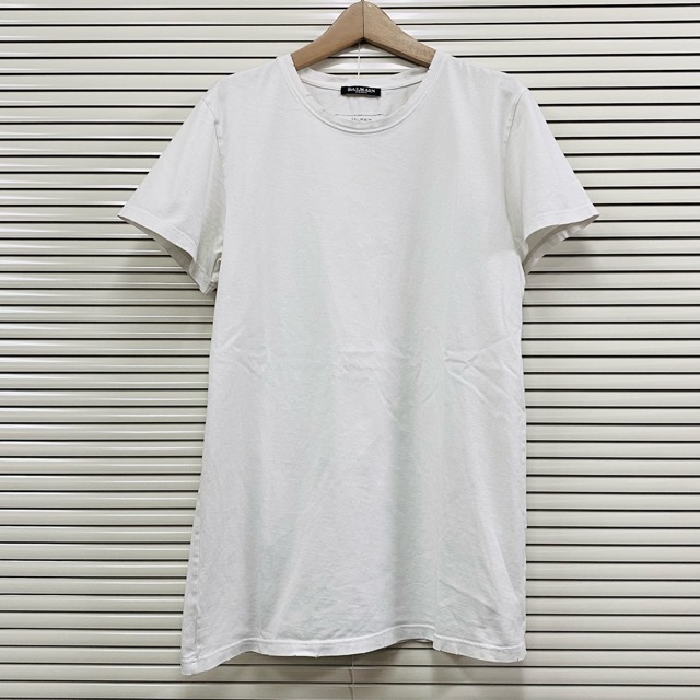 【中古】正規品 BALMAIN PARIS DAMAGED TEE WHITE L / バルマン Tシャツ T-SHIRT ホワイト ダメージ 無地 ESSENTIAL_画像1