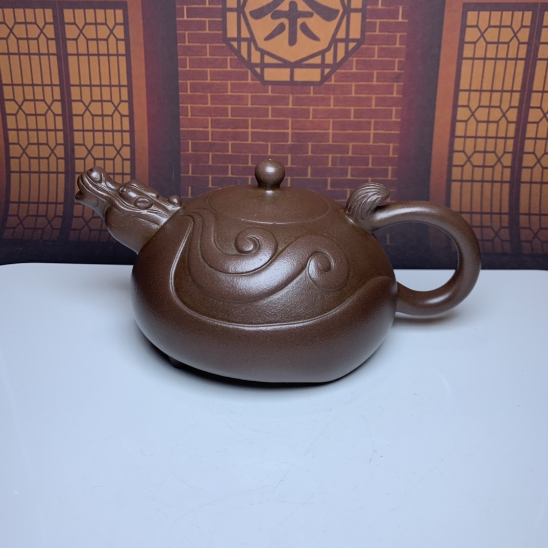 典藏*紫砂製*龍行天下】茶壺 煎茶道具 稀少 中国古美術 容量：420cc