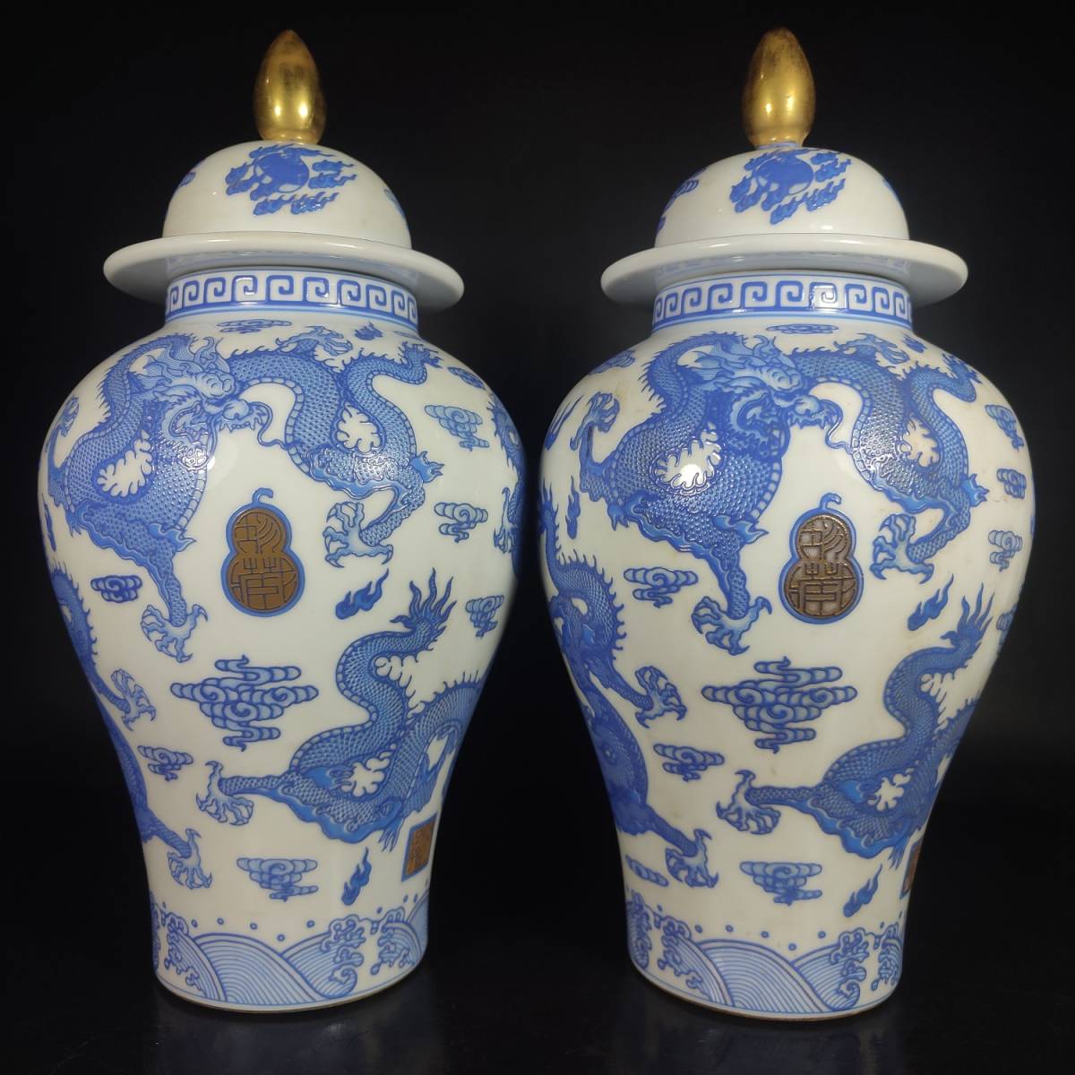 典藏*陶瓷器*清代 五龍戲珠將軍罐置物 古賞物 超美品 中国古美術