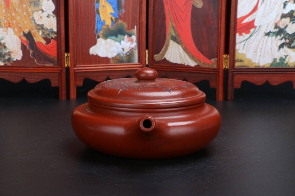 【典藏*紫砂精彫*梅香壺】茶壺 茶道具 超美品 中国時代美術 容量：150cc_画像5