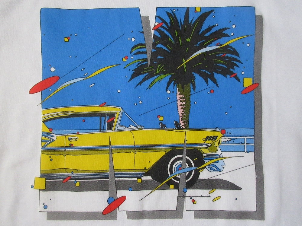 80´s maxell 鈴木英人 海沿いを走る車 イラスト Tシャツ マクセル
