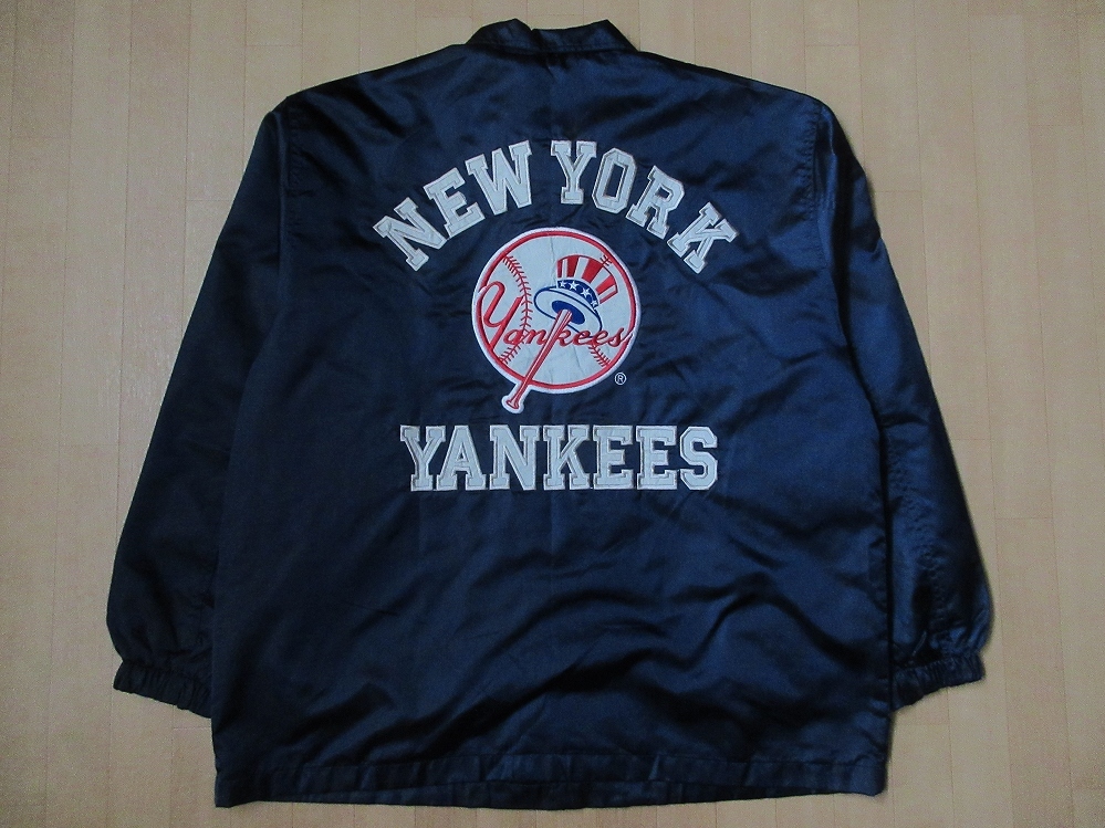 90's ニューヨーク ヤンキース STARTER バック アーチ ロゴ NY ナイロン コーチ ジャケット L ネイビー New York YankeesサテンMLB田中将大_New York Yankees　コーチジャケット裏面