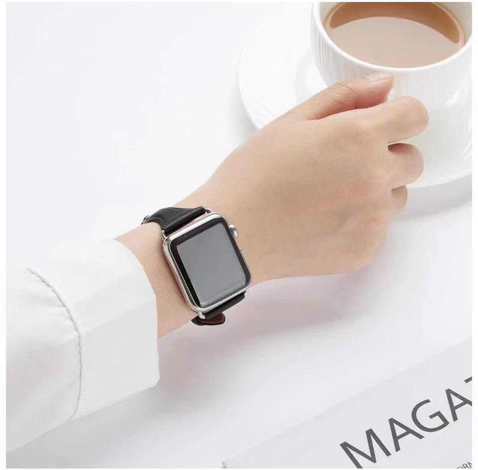 Apple watch バンド革 38/40/41mmアップルウォッチ ベルト薄型 上品　大人気　黒