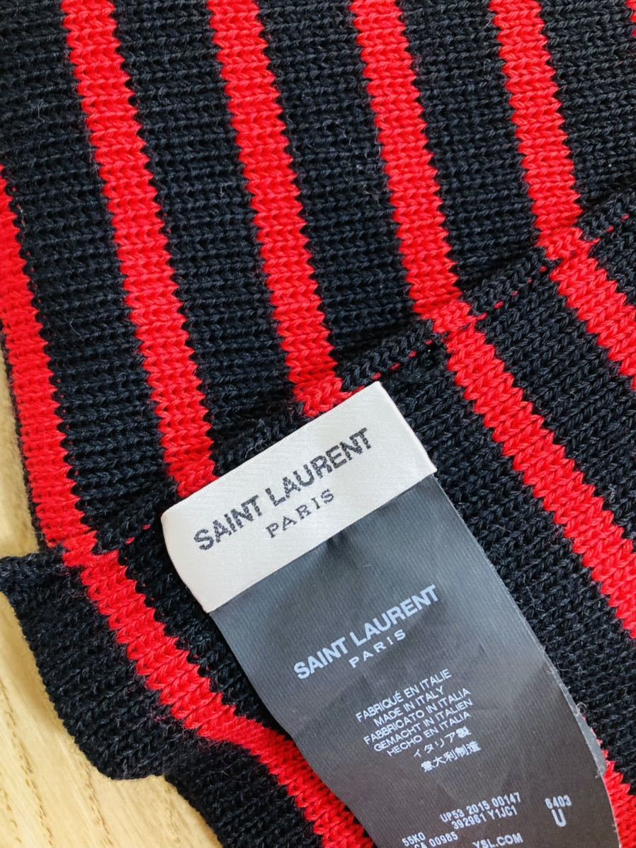 新品同様SAINT LAURENT PARIS サンローランパリ 15AW ボーダー ロングマフラー ケリングタグ有_画像4