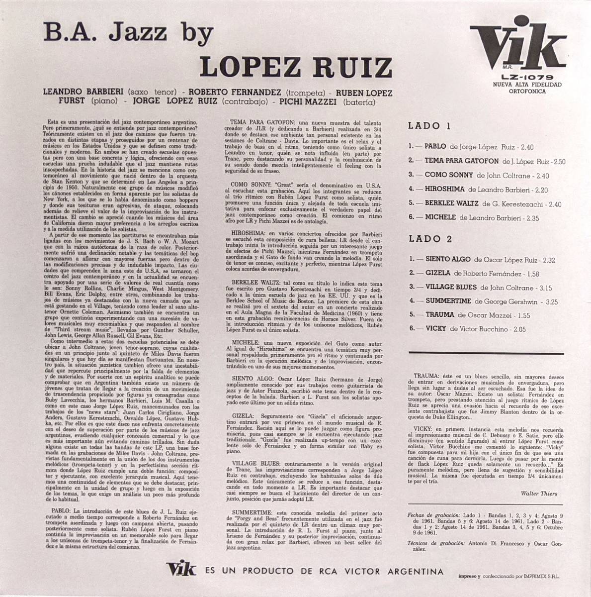 全てのアイテム - Barbieri) Gato (Featuring ホルヘ・ロペス・ルイス Ruiz Lopez Jorge B.A.  限定再発アナログ・レコード Jazz - ジャズ一般