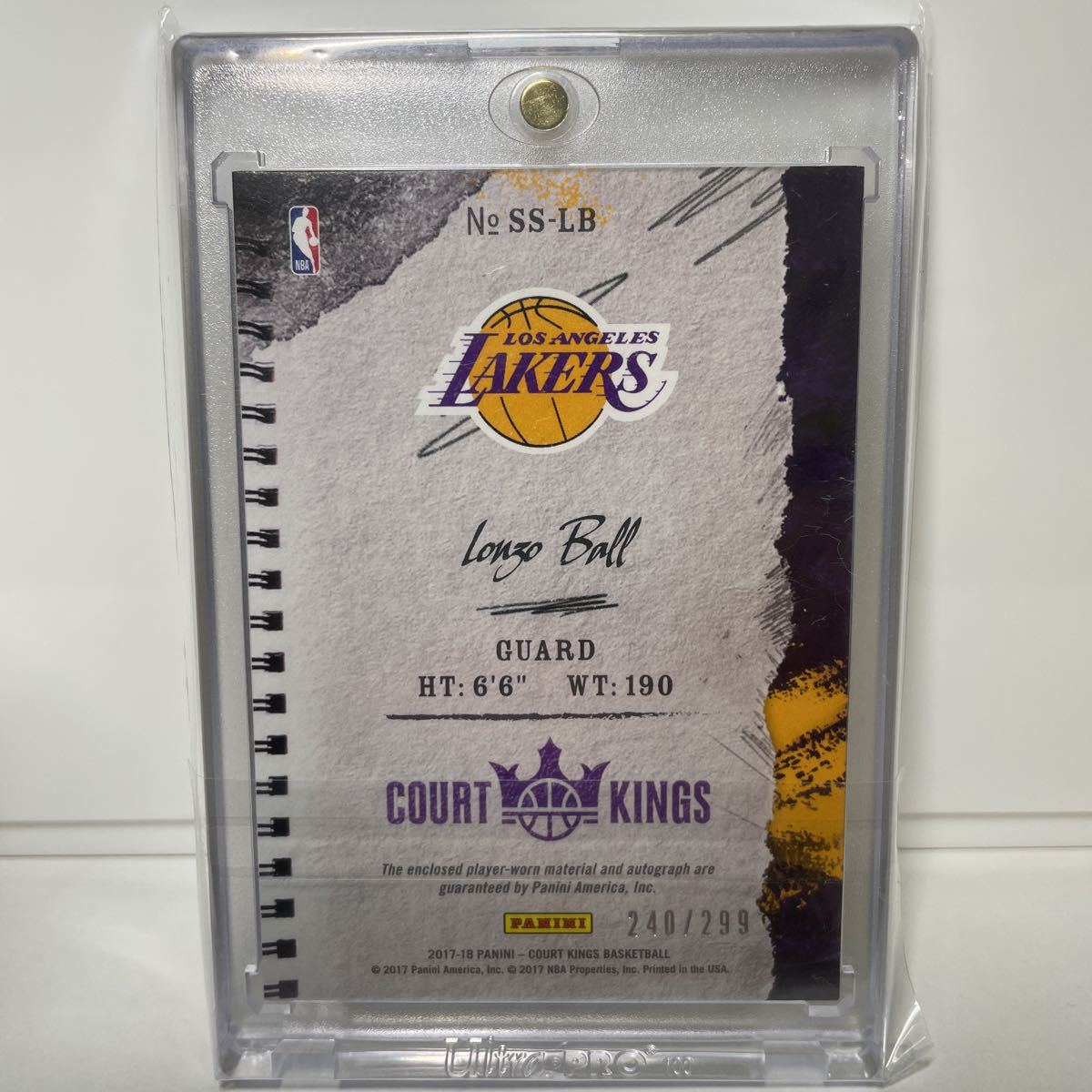 Lonzo Ball /299 RC ルーキー　Auto Jersey 2017-18 Panini NBA Court Kings_画像2