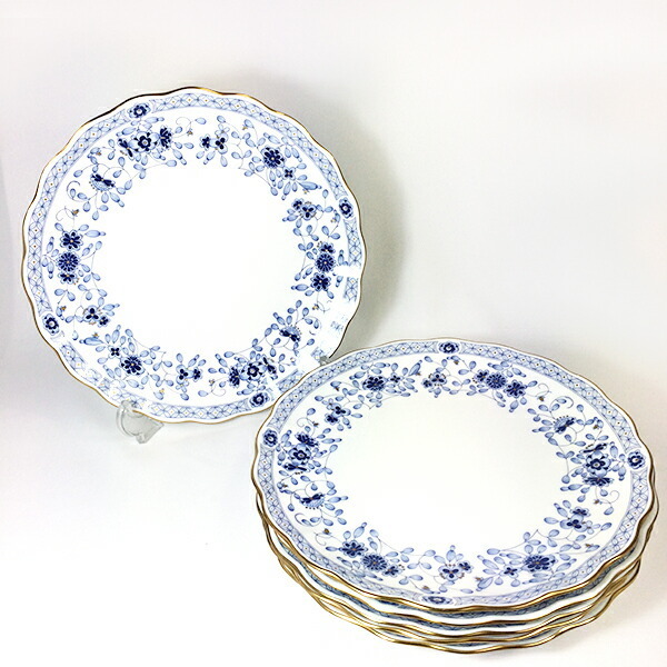 【中古】ナルミ ミラノ ディナープレート 6枚セット 27cm ボーンチャイナ 日本製 ブルーデザイン 金縁 大皿
