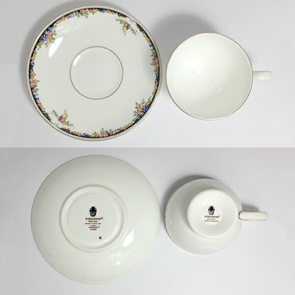 【中古】WEDGWOOD ウェッジウッド オズボーン カップ＆ソーサー コップ ホワイト ブラック ゴールド 花柄_画像2