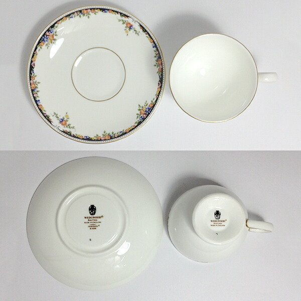 【中古】WEDGWOOD ウェッジウッド オズボーン カップ＆ソーサー コップ ホワイト ブラック ゴールド 花柄_画像2