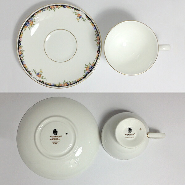 【中古】WEDGWOOD ウェッジウッド オズボーン カップ＆ソーサー コップ ホワイト ブラック ゴールド 花柄_画像2