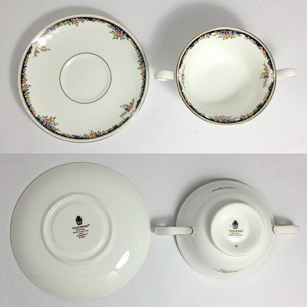 【中古】WEDGWOOD ウェッジウッド オズボーン スープカップ＆ソーサー コップ ホワイト 花柄_画像2