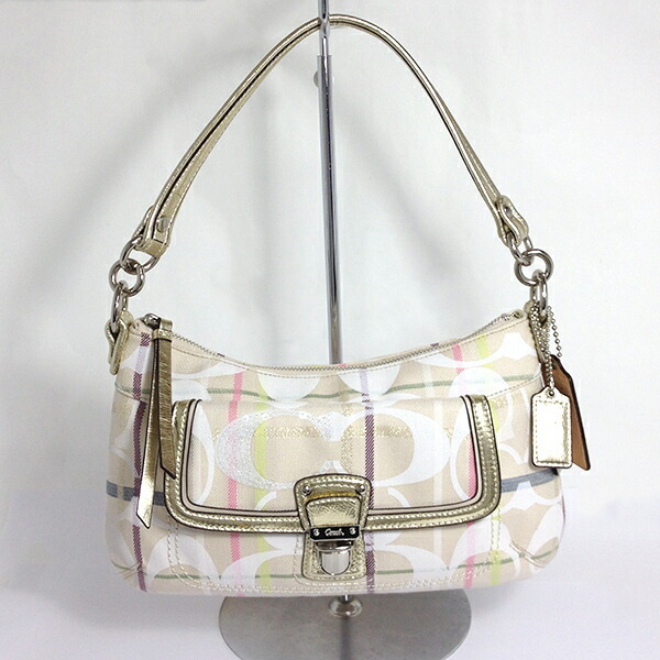 【美品】【中古】COACH コーチ シグネチャー ワンショルダー 19870 バッグ カラフル ゴールド ベージュ系