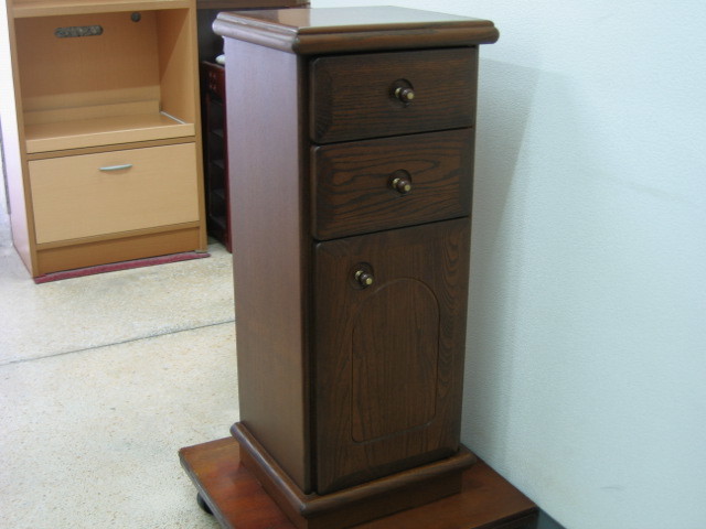 新品 展示品 高級木製台 花台 扉付チェスト オーク無垢材