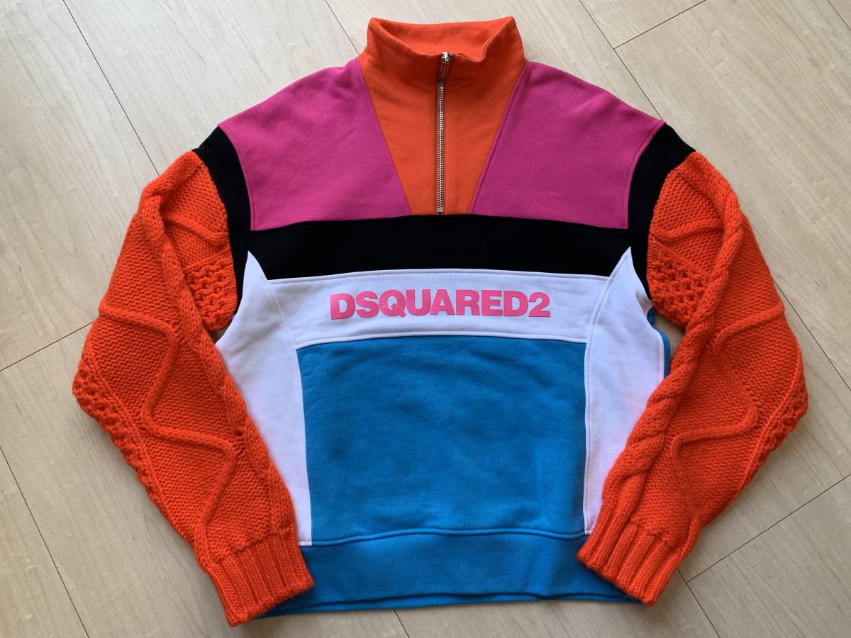 定価128.700 新品 DSQUARED2 “Color Block Sweat Shirt” カラーブロック ニット切替 スウェットシャツ XS ディースクエアード_画像5