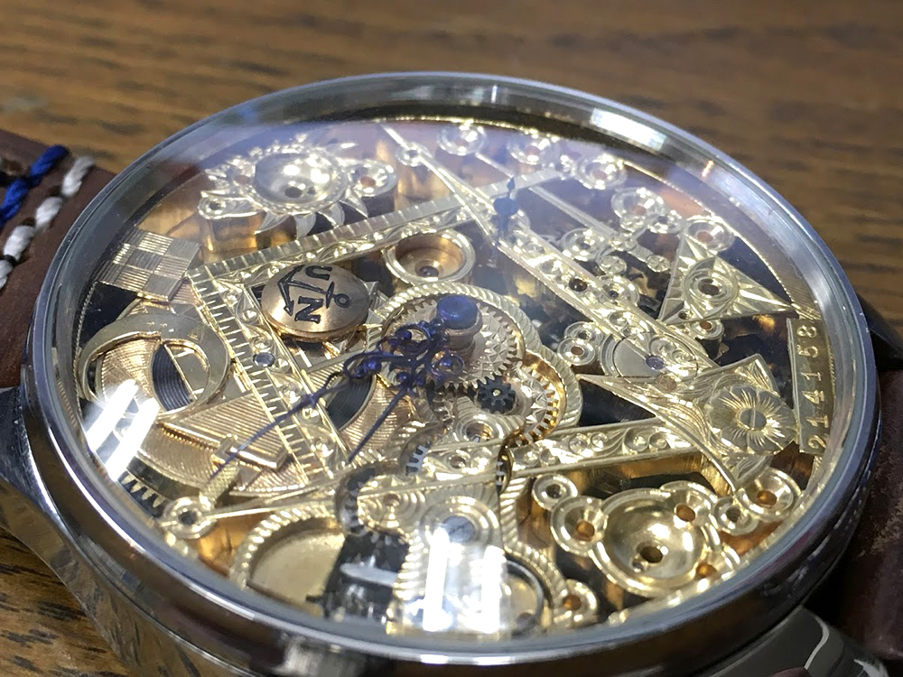 1900～1910年 ユリスナルダン懐中時計ムーブメント使用カスタム腕時計 フリーメイソン フルエングレービング文字盤_画像6