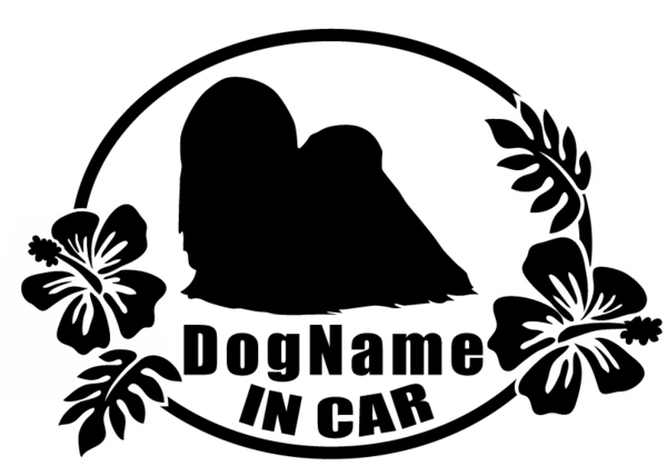 犬ワンちゃんDOG IN CAR ロングコート マルチーズ カーステッカー 名入 各色 横16cm_画像1