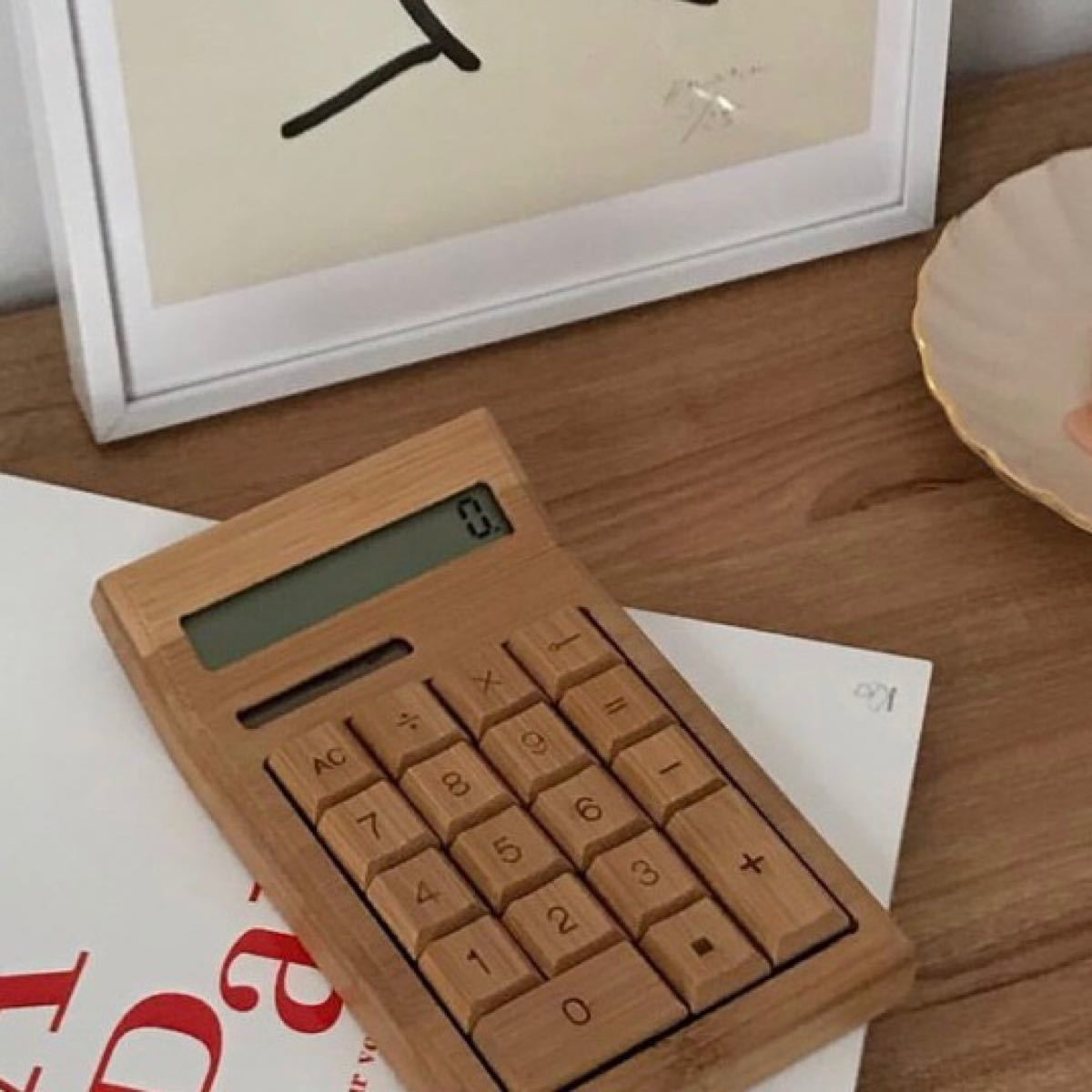 【新品未使用】竹製 バンブー 電卓 12桁 おしゃれ計算機 カフェ風 人気