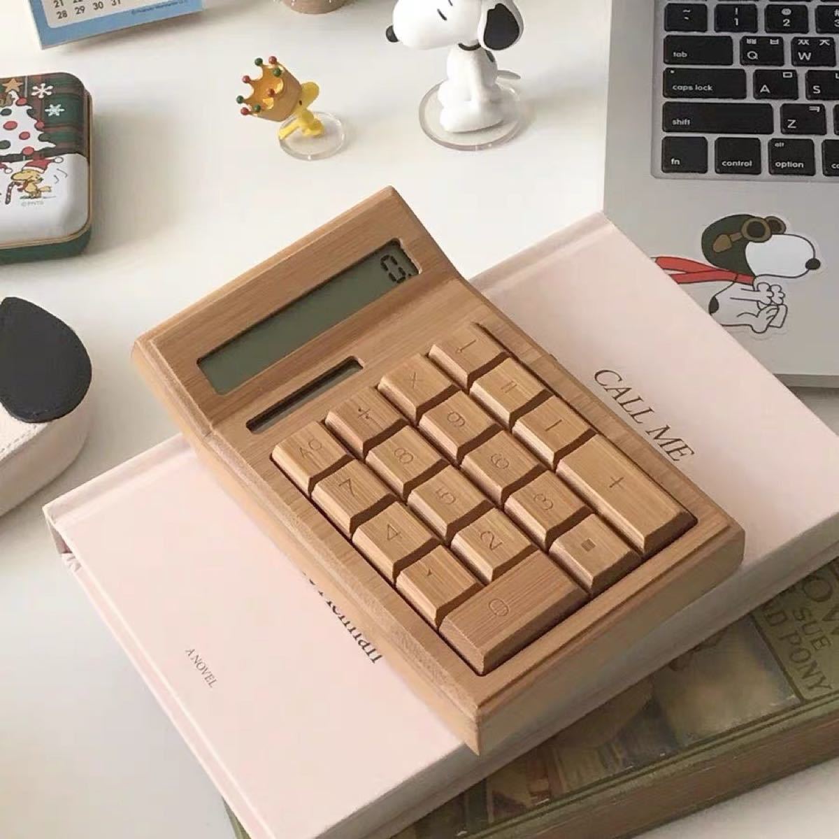 【新品未使用】竹製 バンブー 電卓 12桁 おしゃれ計算機 カフェ風 人気