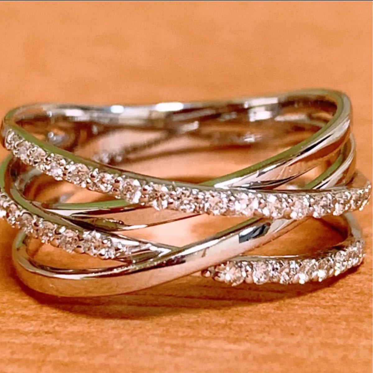 ギラギラ 4連 幅広 D0.22ct プラチナダイヤリング プラチナリング