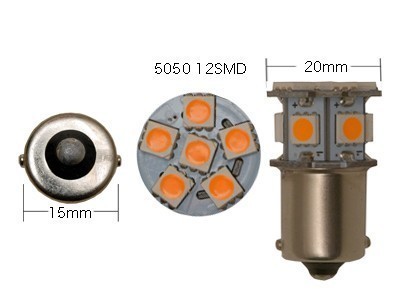 6V ウインカー用 LED電球 2個セット 口金サイズ15mm ver.4 アンバー(オレンジ) TL125 イーハトーブ