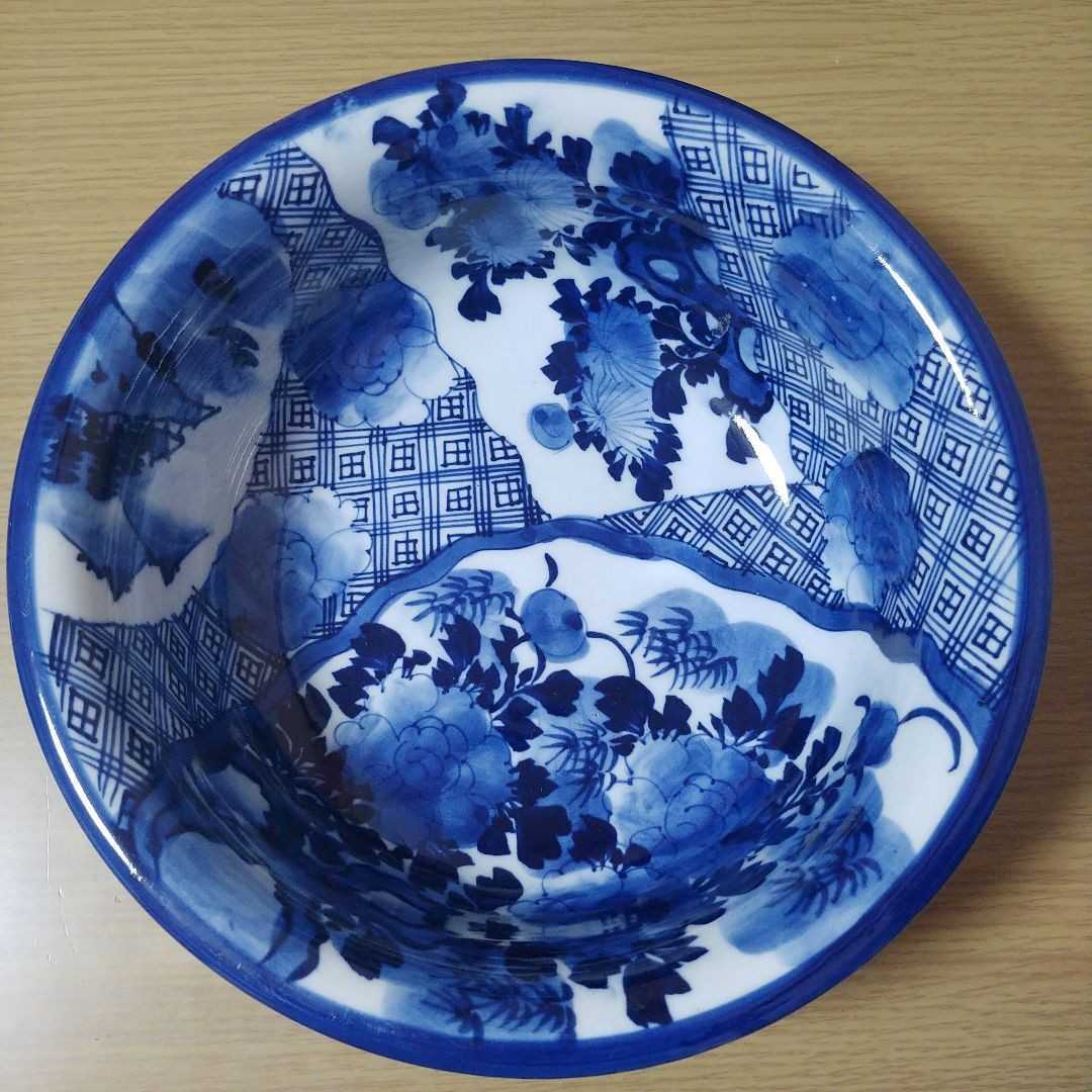 伊万里焼　手水鉢　明治から大正時代　ベロ藍　中古　旧家から　深鉢　めだか鉢としても　染付 古美術