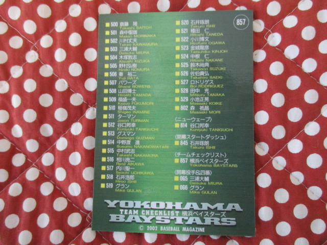 ★BBM 2002 ②★ 857 チームチェックリスト 横浜ベイスターズ ベースボールカード トレカ♪_画像2