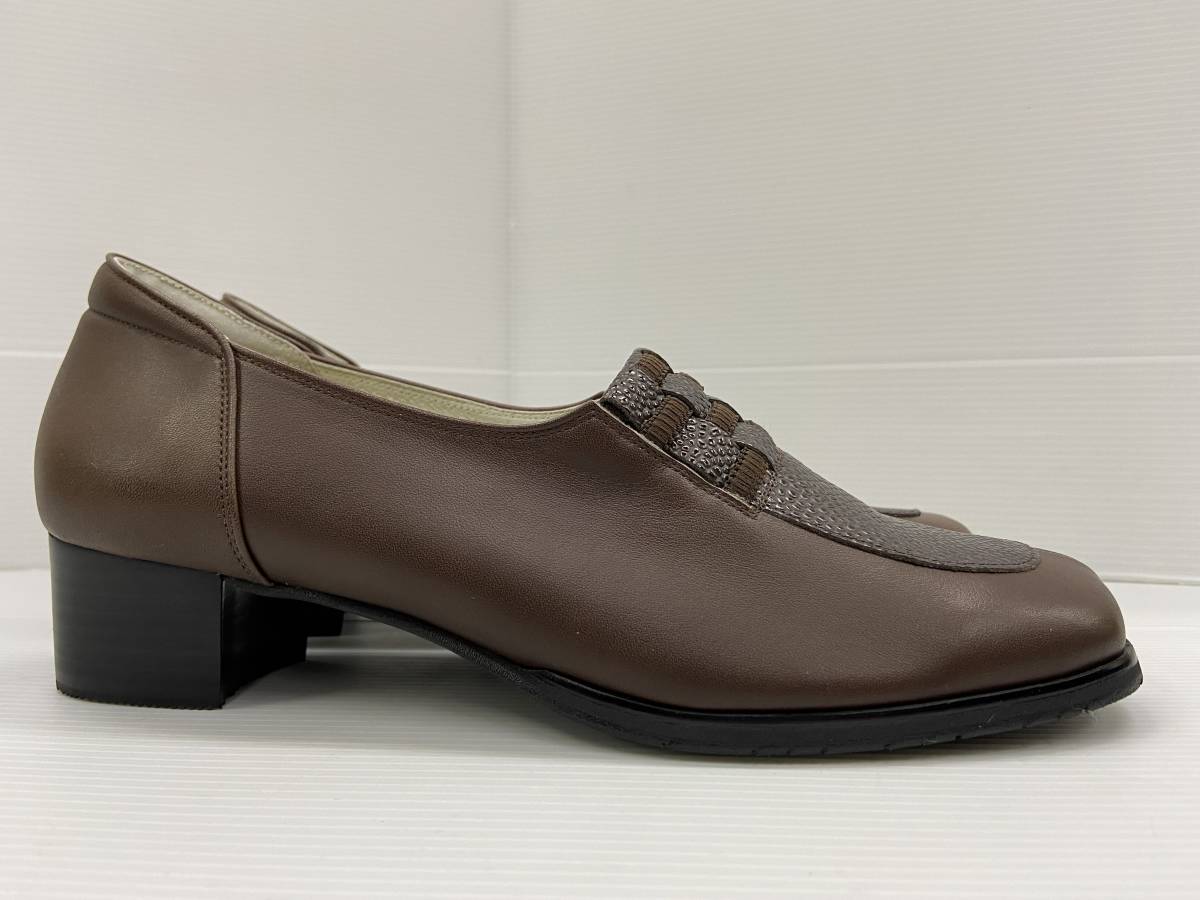 ★お買い得!サロンドグレー おしゃれなパンプス ダークブラウン 24.5cm EEEE幅広設計 ヒール高さ約3cm 太目のヒールで歩きやすい _ヒール高さ約3cm