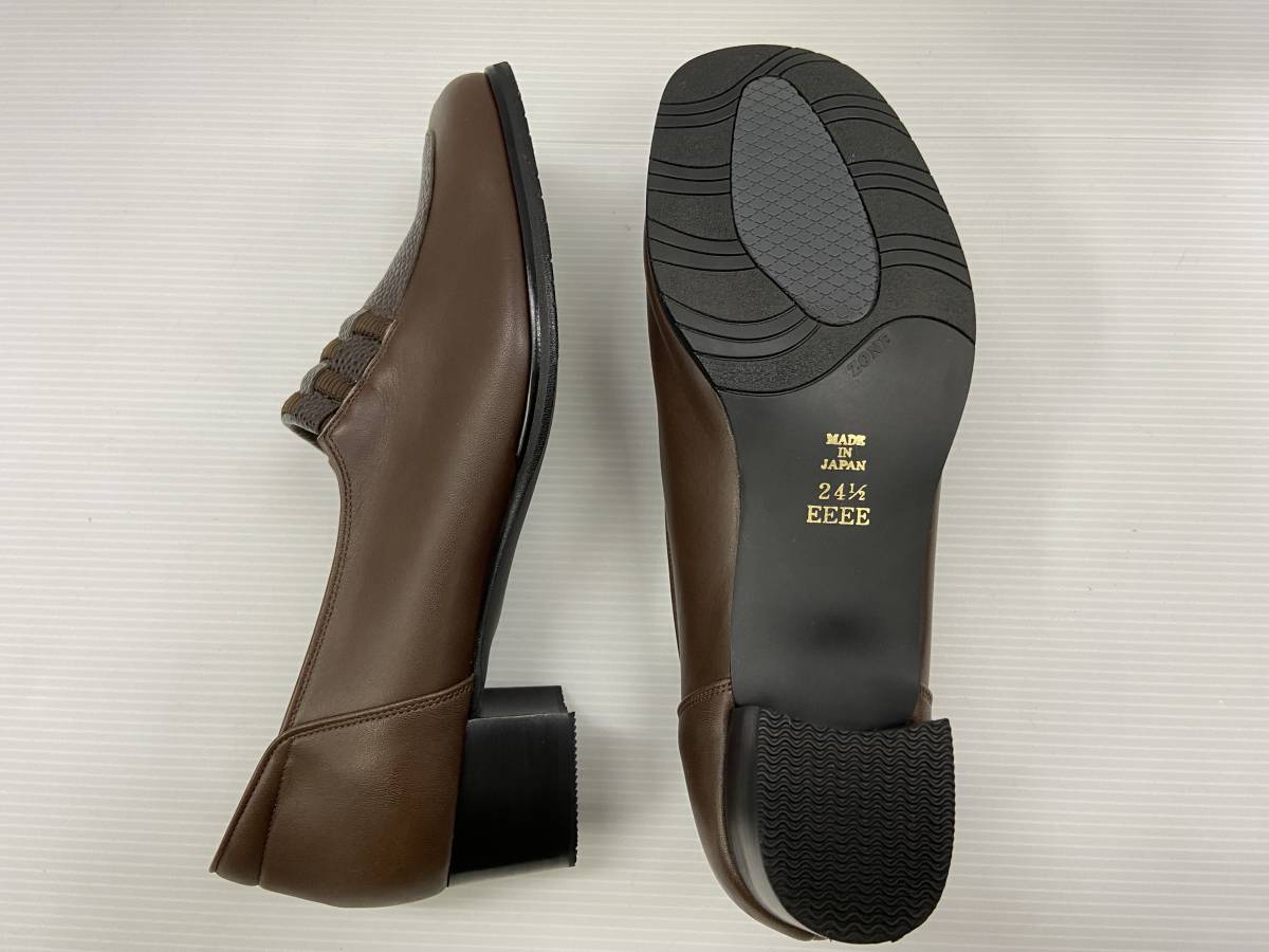 ★お買い得!サロンドグレー おしゃれなパンプス ダークブラウン 24.5cm EEEE幅広設計 ヒール高さ約3cm 太目のヒールで歩きやすい _EEEE幅広設計 日本製