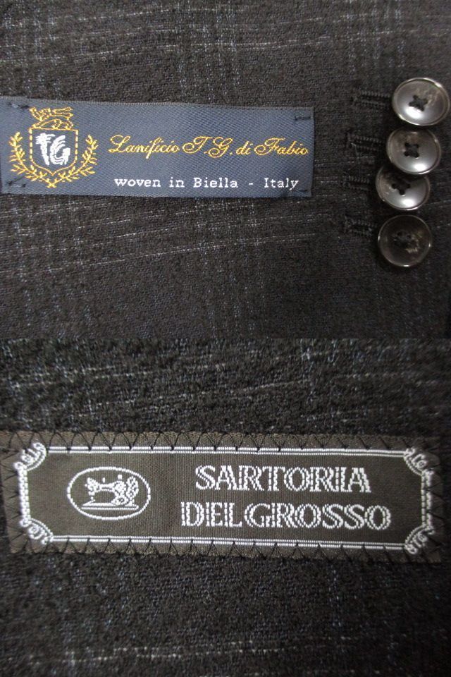 未使用 L イタリア生地★SARTORIA DEL GROSSO/LANIFICIO T.G di Fabio チェック柄 ウール テーラード ジャケット/スーツ 黒 ブラック 14_画像8