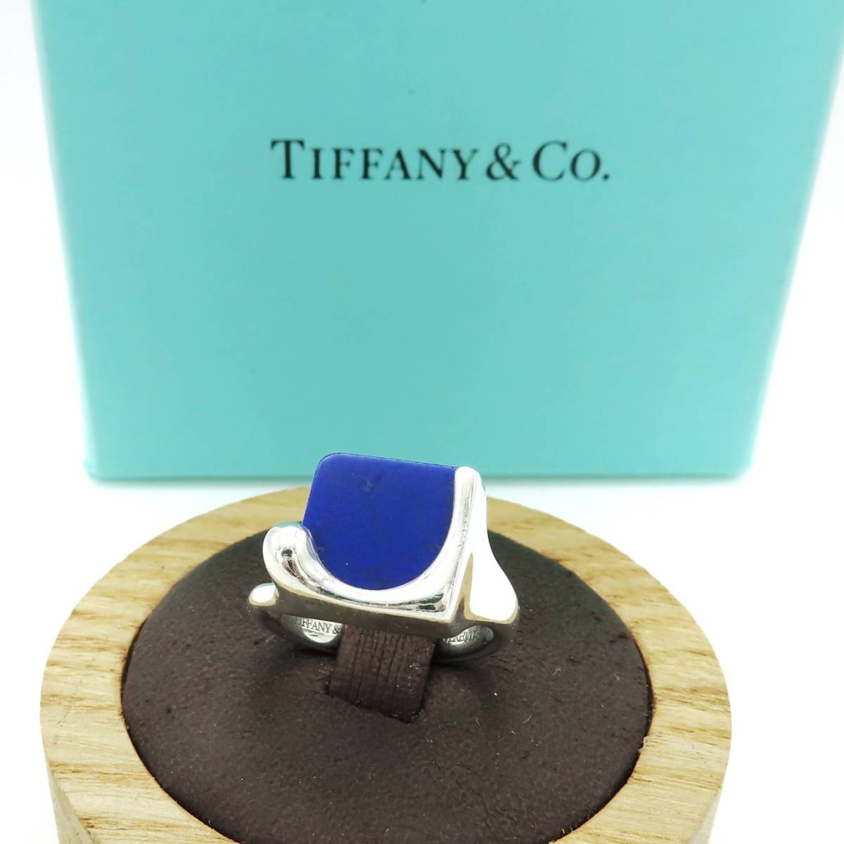 極希少 美品 Tiffany&Co. ティファニー スクエア ラピズラズリ シルバー リング SV925 指輪 9号 ブルー ストーン SV925 HH21_画像1