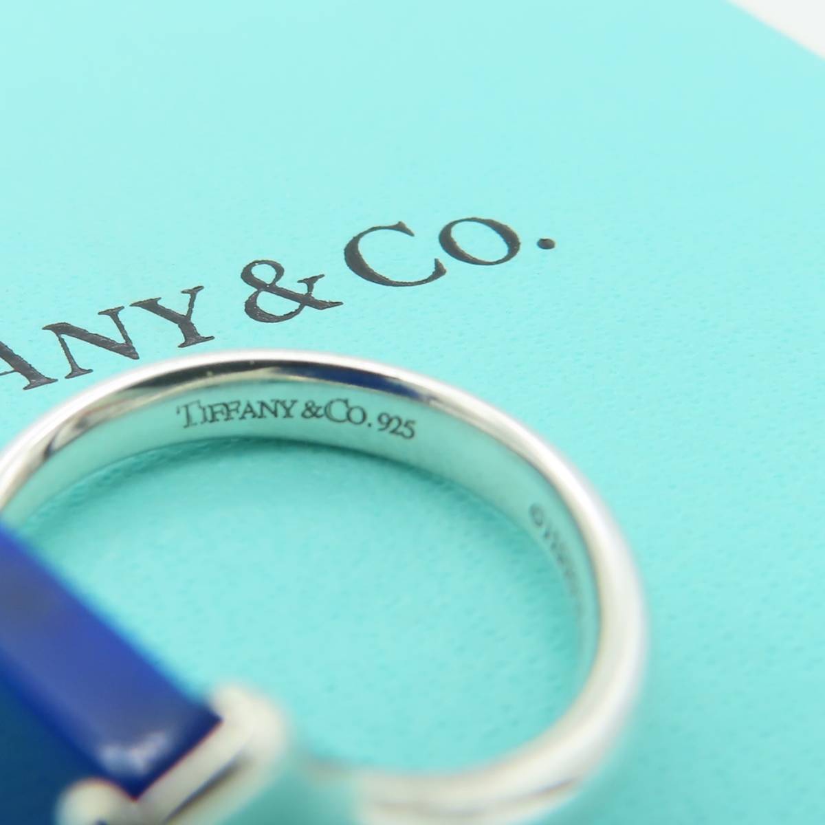 極希少 美品 Tiffany&Co. ティファニー スクエア ラピズラズリ シルバー リング SV925 指輪 9号 ブルー ストーン SV925 HH21_画像5