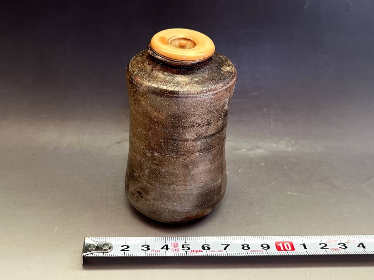  tea inserting # old Bizen tea go in tea bin trunk . hand ( Edo period ) yarn breakage height pcs . tea utensils old fine art era thing antique goods #