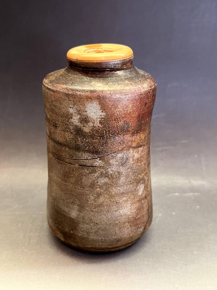  tea inserting # old Bizen tea go in tea bin trunk . hand ( Edo period ) yarn breakage height pcs . tea utensils old fine art era thing antique goods #