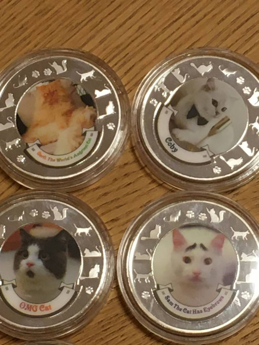 z5)外国可愛い猫記念銀貨、カラーコイン、メダル　色々なニャンココイン　8枚集合_画像2