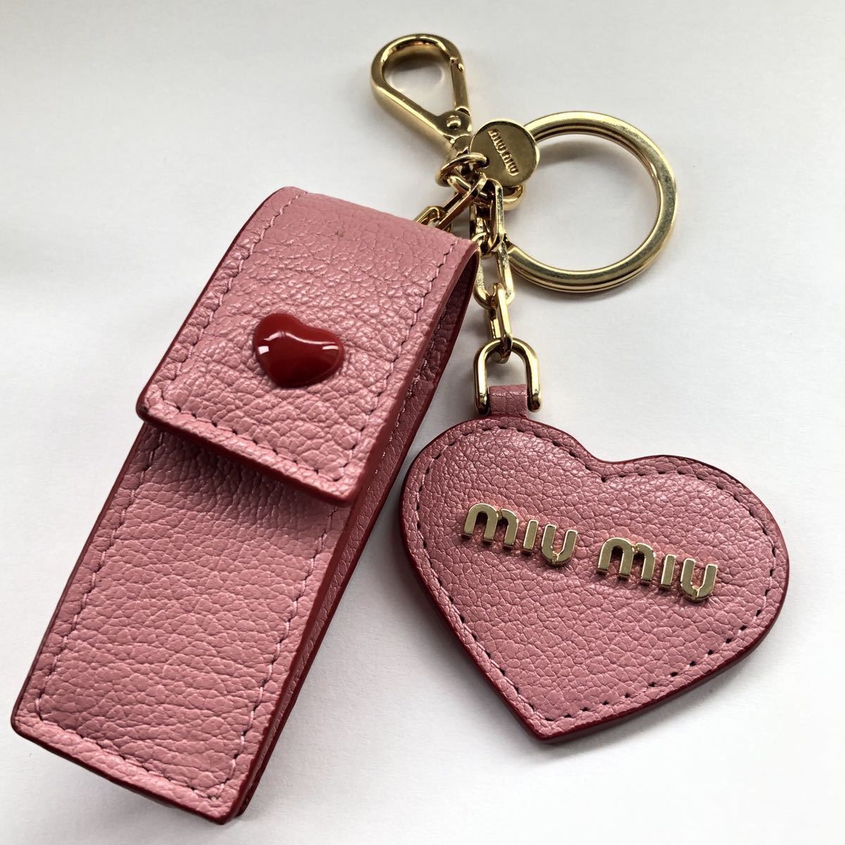 [ nationwide free shipping ]MIU MIU MiuMiu ma gong s Rav Heart type mirror attaching lipstick case key charm 