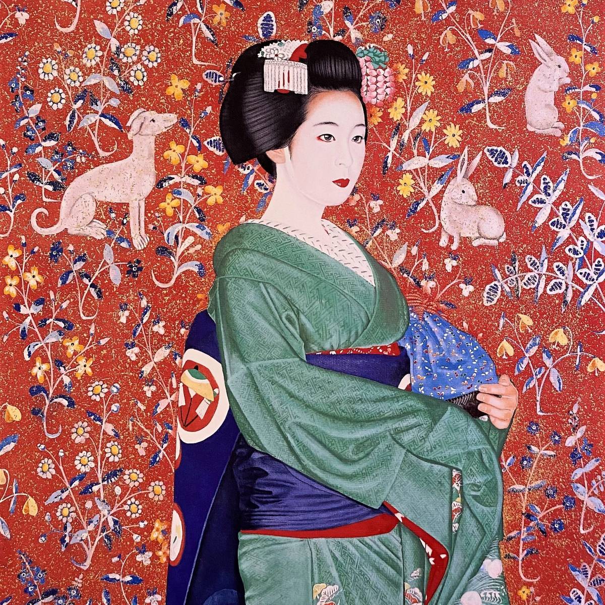 青山亘幹、【花兎】、希少な額装用画集より、新品額装付、状態良好
