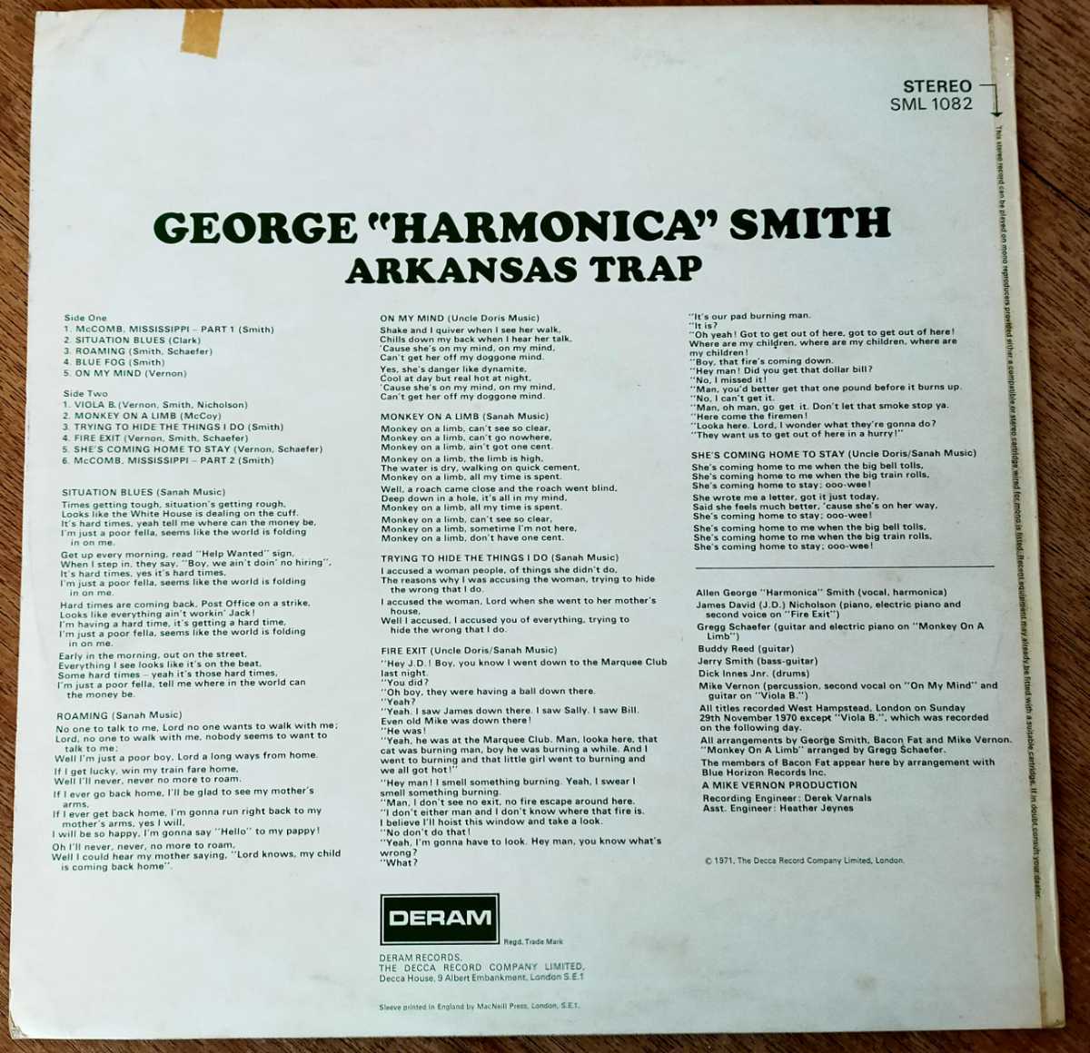 George Harmonica Smith/Arkansas Trap/英Deram Org./Bacon Fat/Rod Piazza/Muddy Waters_画像2