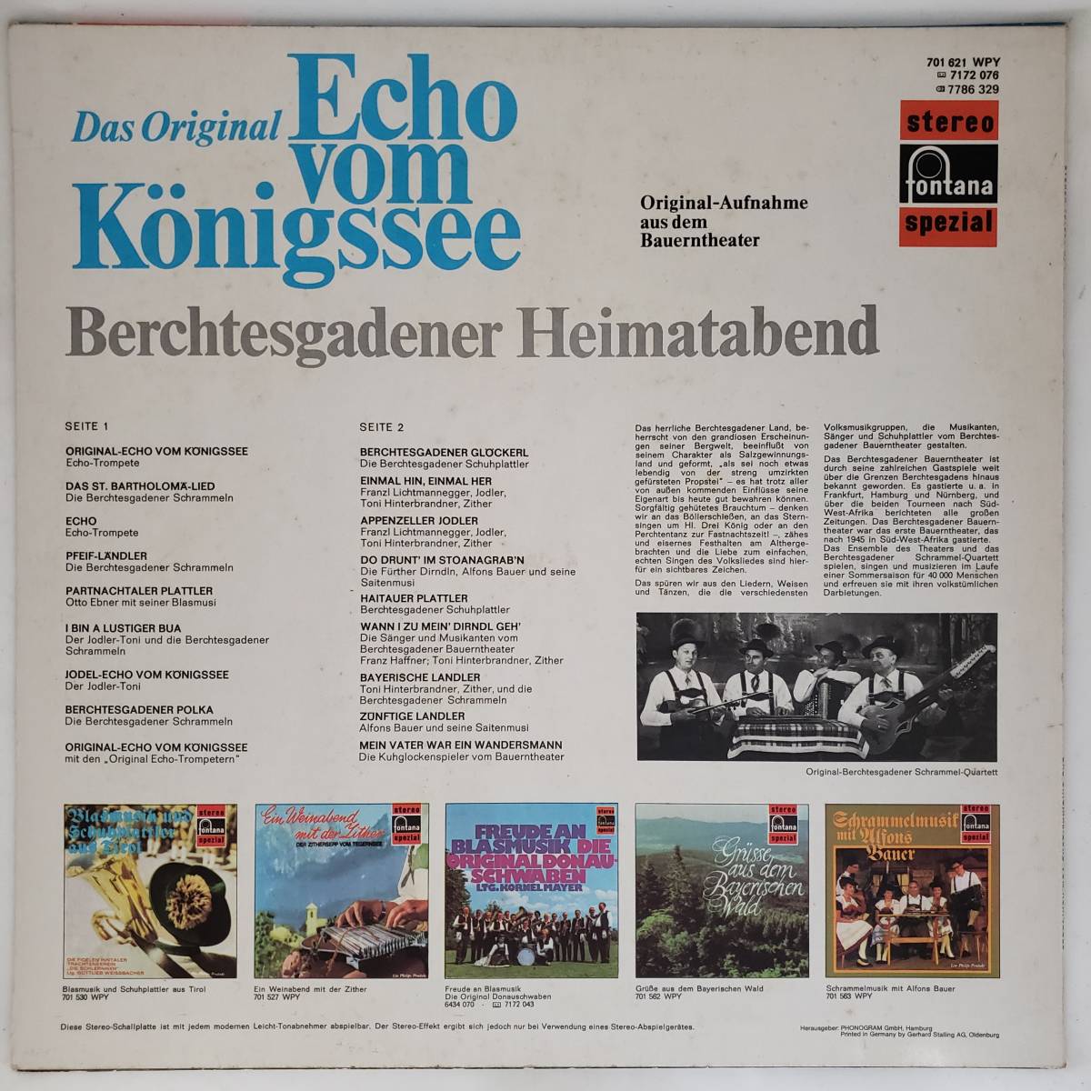 良盤屋 P-2526◆LP◆Germany 輸入盤盤 World, & Country ケーニヒス湖からのエコ　 Various Das Original Echo Vom Knigssee　送料480_画像2