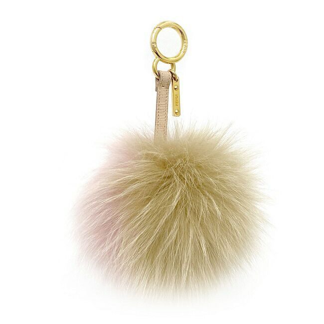  Fendi charm pink beige Gold 7AR259 beautiful goods fur used FENDI bag charm circle 