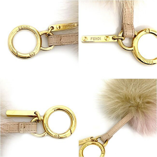  Fendi charm pink beige Gold 7AR259 beautiful goods fur used FENDI bag charm circle 