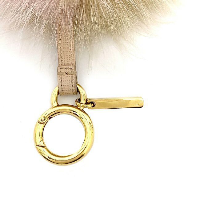  Fendi charm pink beige Gold 7AR259 beautiful goods fur used FENDI bag charm circle 